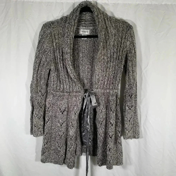 Motherhood Maternity Sweaters - Motherhood Maternity Cardigan Women’s Medium Grey Knit Open Front Satin Tie